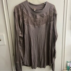 Free People Taupe Lace Detail Blouse